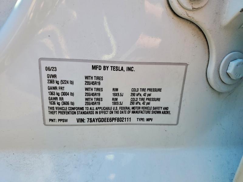 2023 Tesla Model Y მანქანა იყიდება აუქციონზე, vin: 7SAYGDEE6PF802111, აუქციონის ნომერი: 46561006