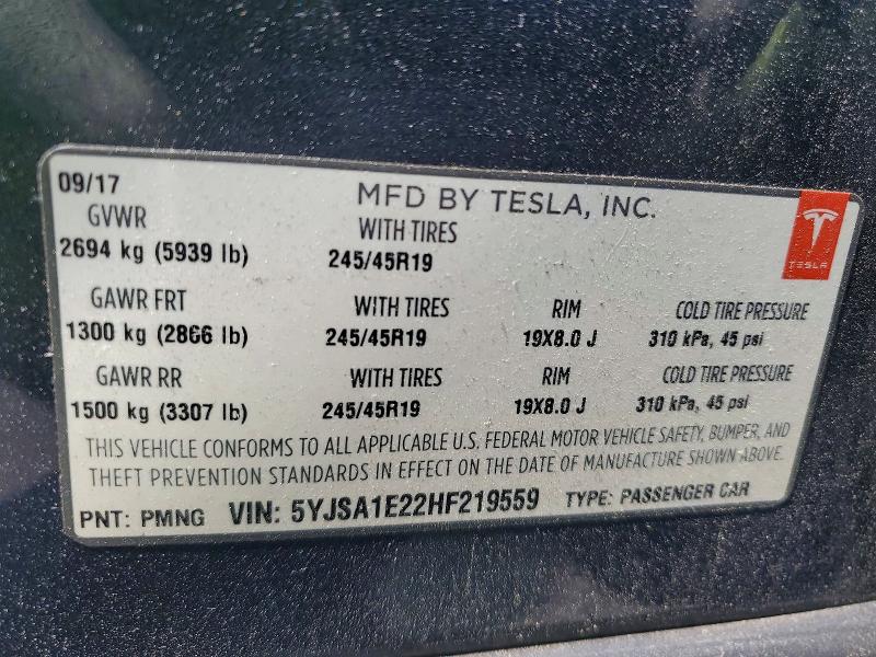 Aukcja sprzedaży 2017 Tesla Model S, vin: 5YJSA1E22HF219559, numer aukcji: 48263676