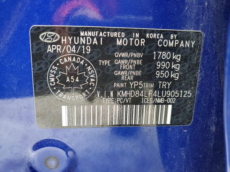Продажа на аукционе авто 2020 Hyundai Elantra, vin: KMHD84LF4LU905125, номер лота: 75118095