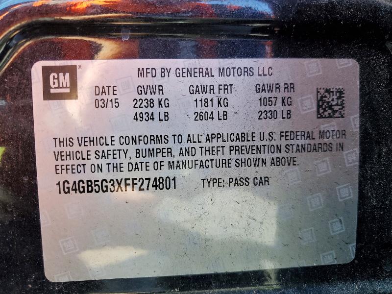 2015 Buick Lacrosse მანქანა იყიდება აუქციონზე, vin: 1G4GB5G3XFF274801, აუქციონის ნომერი: 79727035