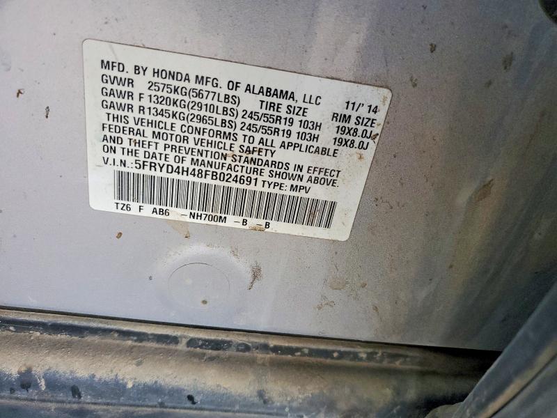 79427905 :رقم المزاد ، 5FRYD4H48FB024691 vin ، 2015 Acura Mdx مزاد بيع