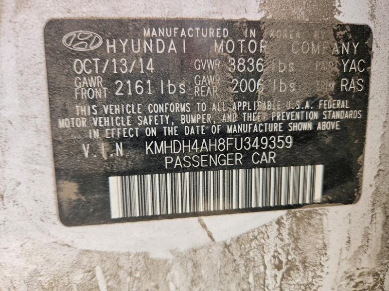 2015 Hyundai Elantra მანქანა იყიდება აუქციონზე, vin: KMHDH4AH8FU349359, აუქციონის ნომერი: 46550606