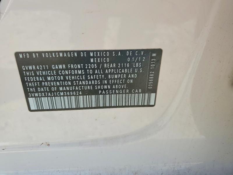 Продажа на аукционе авто 2012 Volkswagen Jetta, vin: 3VWDX7AJ1CM369624, номер лота: 45778526