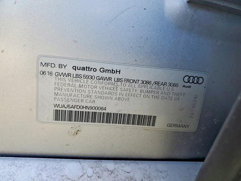 2017 Audi S8 მანქანა იყიდება აუქციონზე, vin: WUAJ5AFD0HN900064, აუქციონის ნომერი: 47042076