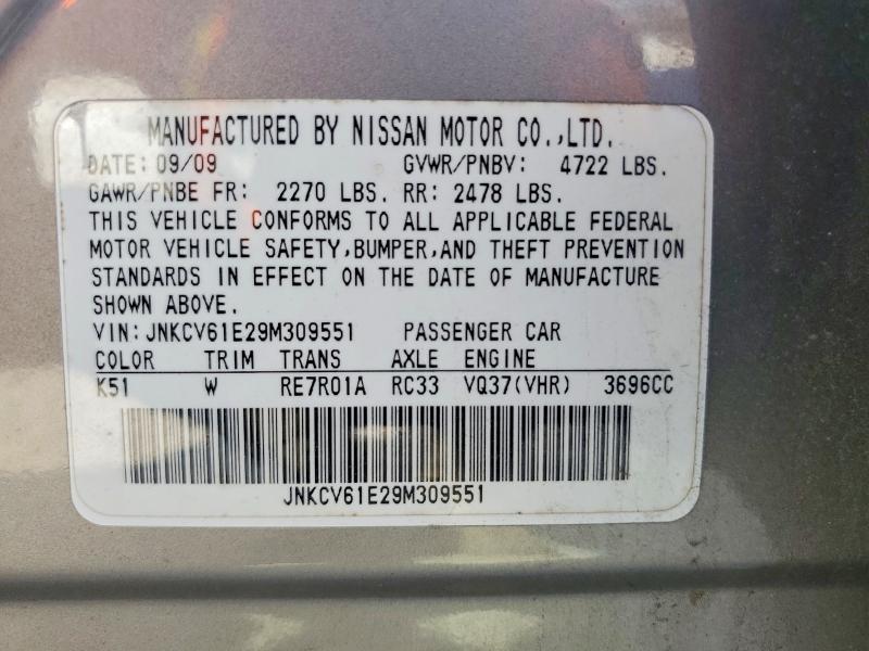 47731766 :رقم المزاد ، JNKCV61E29M309551 vin ، 2009 Infiniti G37 Sedan مزاد بيع