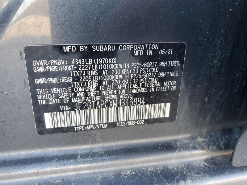 46811346 :رقم المزاد ، JF2GTAPCXMH346884 vin ، 2021 Subaru Crosstrek مزاد بيع
