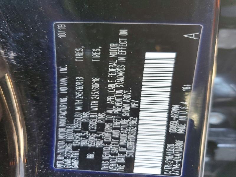 Aukcja sprzedaży 2019 Toyota Highlander, vin: 5TDJZRFH0KS621962, numer aukcji: 78402875