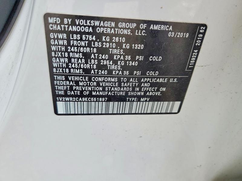 Aukcja sprzedaży 2019 Volkswagen Atlas, vin: 1V2WR2CA9KC551897, numer aukcji: 41979836