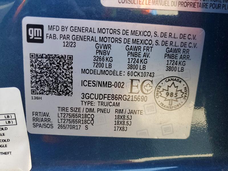 Продажа на аукционе авто 2024 Chevrolet Silverado, vin: 3GCUDFE86RG215690, номер лота: 47596016