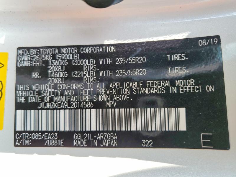Aukcja sprzedaży 2020 Lexus Rx 350l, vin: JTJHZKEA9L2014586, numer aukcji: 47512056