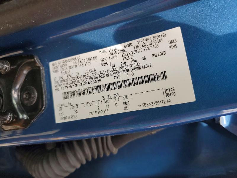 2019 Ford F150 მანქანა იყიდება აუქციონზე, vin: 1FTFW1RG3KFA06535, აუქციონის ნომერი: 41585516