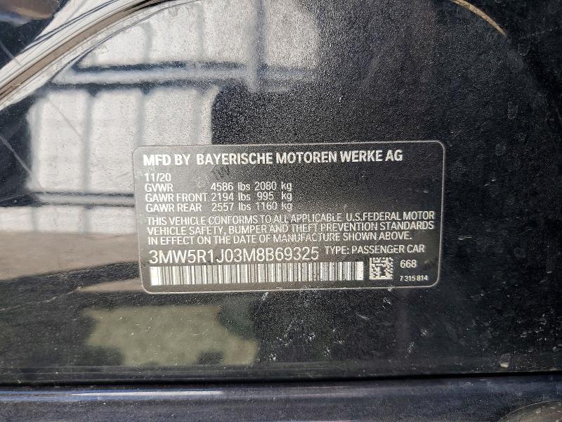 Aukcja sprzedaży 2021 Bmw 330i, vin: 3MW5R1J03M8B69325, numer aukcji: 47101986