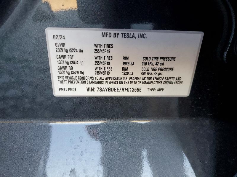Продаж на аукціоні авто 2024 Tesla Model Y, vin: 7SAYGDEE7RF013565, номер лоту: 45854986