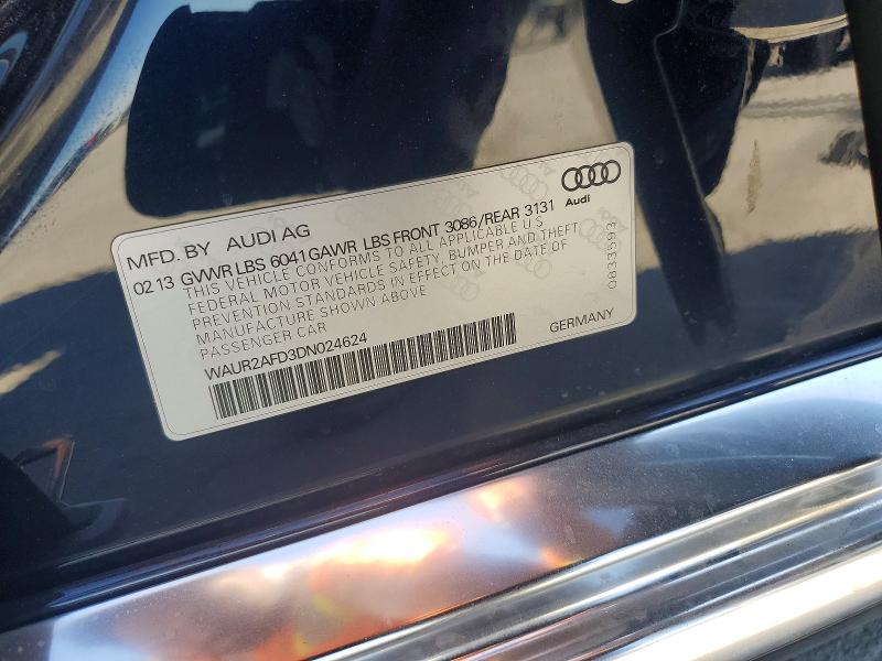 47339806 :رقم المزاد ، WAUR2AFD3DN024624 vin ، 2013 Audi A8 مزاد بيع