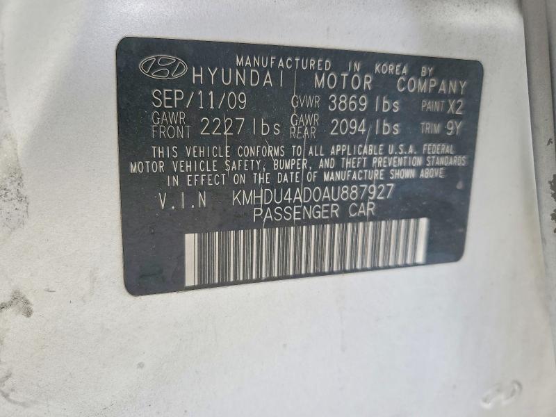 Продажа на аукционе авто 2010 Hyundai Elantra, vin: KMHDU4AD0AU887927, номер лота: 47928806