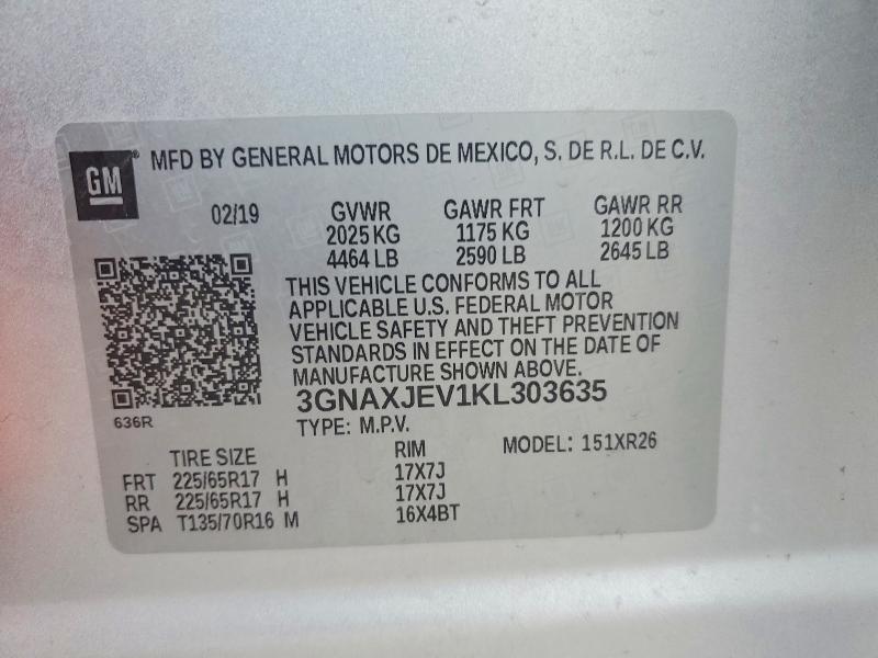 Продаж на аукціоні авто 2019 Chevrolet Equinox, vin: 3GNAXJEV1KL303635, номер лоту: 46592516