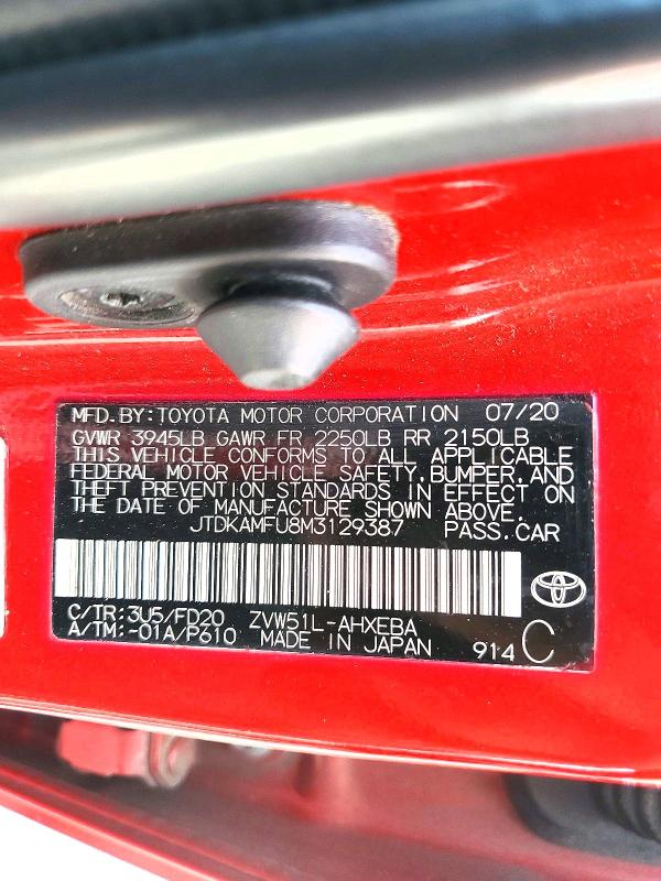 Aukcja sprzedaży 2021 Toyota Prius, vin: JTDKAMFU8M3129387, numer aukcji: 48083036