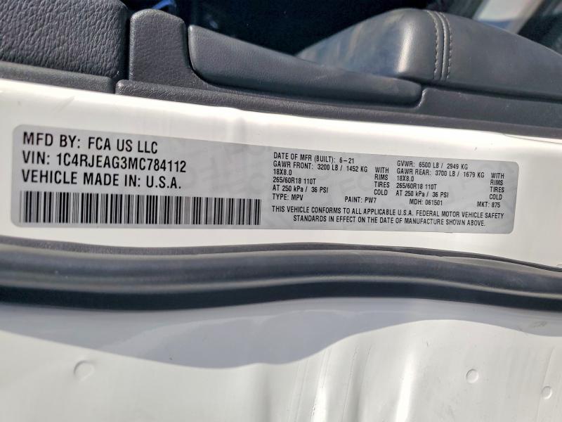 46897136 :رقم المزاد ، 1C4RJEAG3MC784112 vin ، 2021 Jeep Grand Cherokee مزاد بيع
