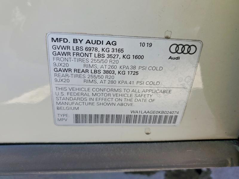Продаж на аукціоні авто 2019 Audi E-tron, vin: WA1LAAGE0KB024074, номер лоту: 47697596