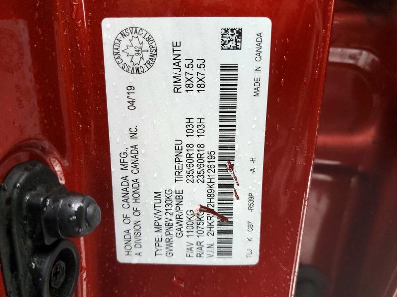 46118956 :رقم المزاد ، 2HKRW2H89KH126195 vin ، 2019 Honda Cr-v مزاد بيع