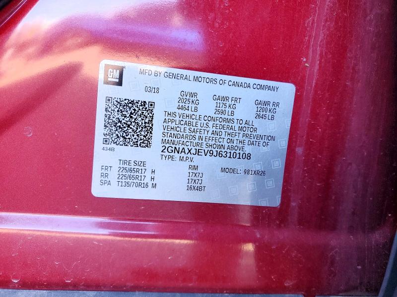 Aukcja sprzedaży 2018 Chevrolet Equinox, vin: 2GNAXJEV9J6310108, numer aukcji: 46364626