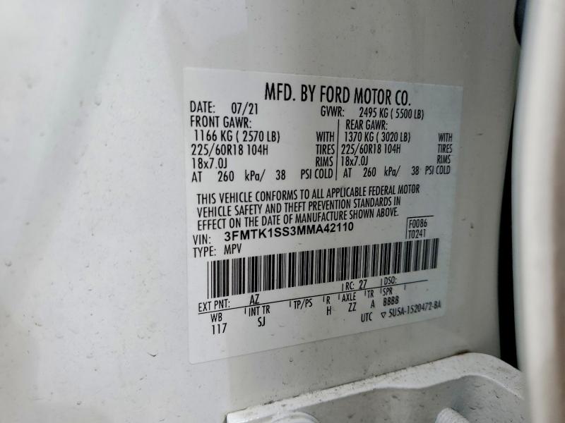 2021 Ford Mustang Mach-e მანქანა იყიდება აუქციონზე, vin: 3FMTK1SS3MMA42110, აუქციონის ნომერი: 46823576