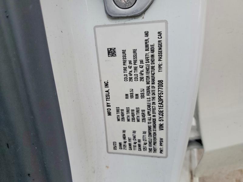 Aukcja sprzedaży 2023 Tesla Model 3, vin: 5YJ3E1EA3PF577008, numer aukcji: 75220815