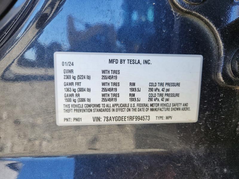 79827705 :رقم المزاد ، 7SAYGDEE1RF994573 vin ، 2024 Tesla Model Y مزاد بيع