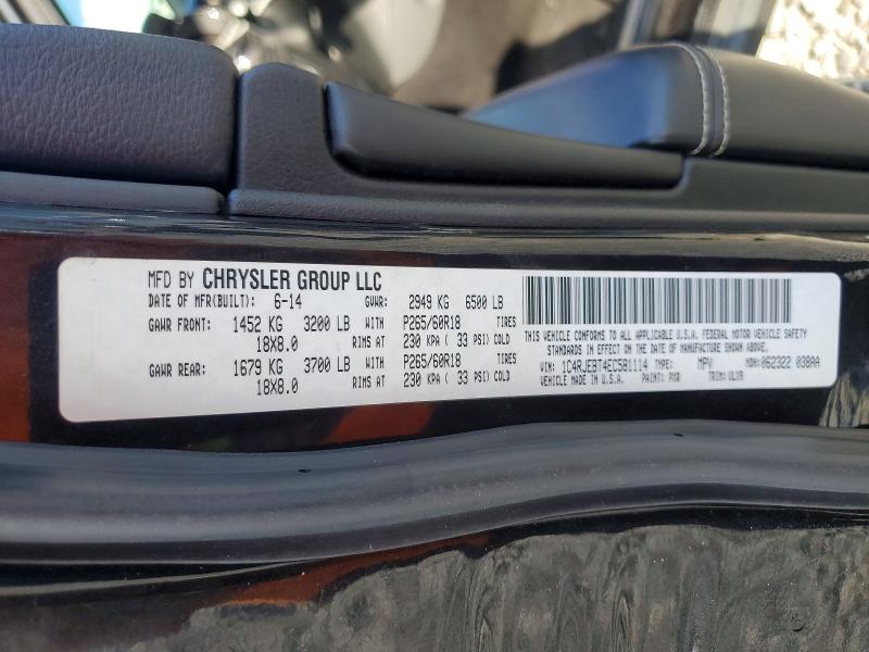 Продаж на аукціоні авто 2014 Jeep Grand Cherokee, vin: 1C4RJEBT4EC581114, номер лоту: 79631885