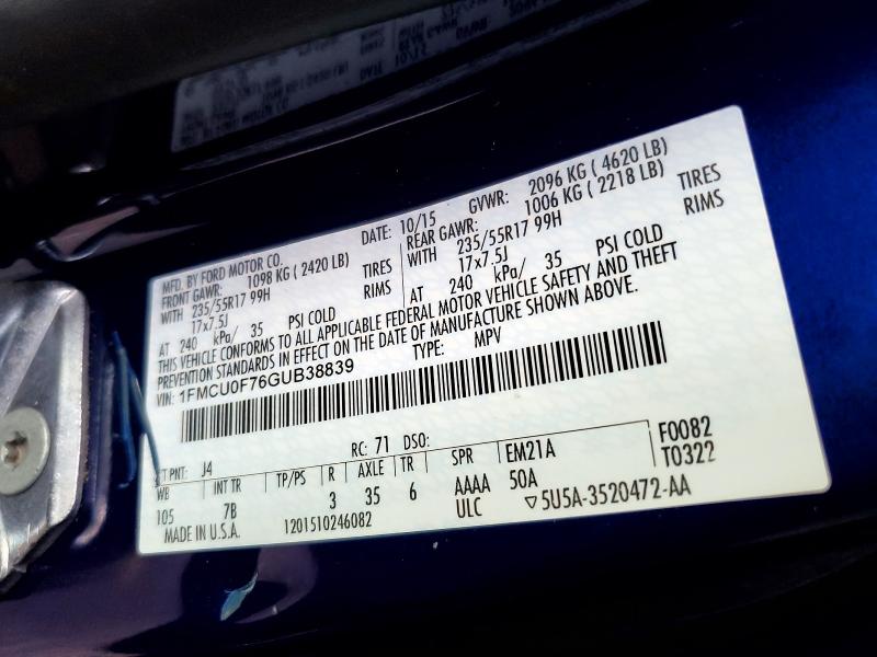 Auction sale of the 2016 Ford Escape, vin: 1FMCU0F76GUB38839, lot number: 45567866