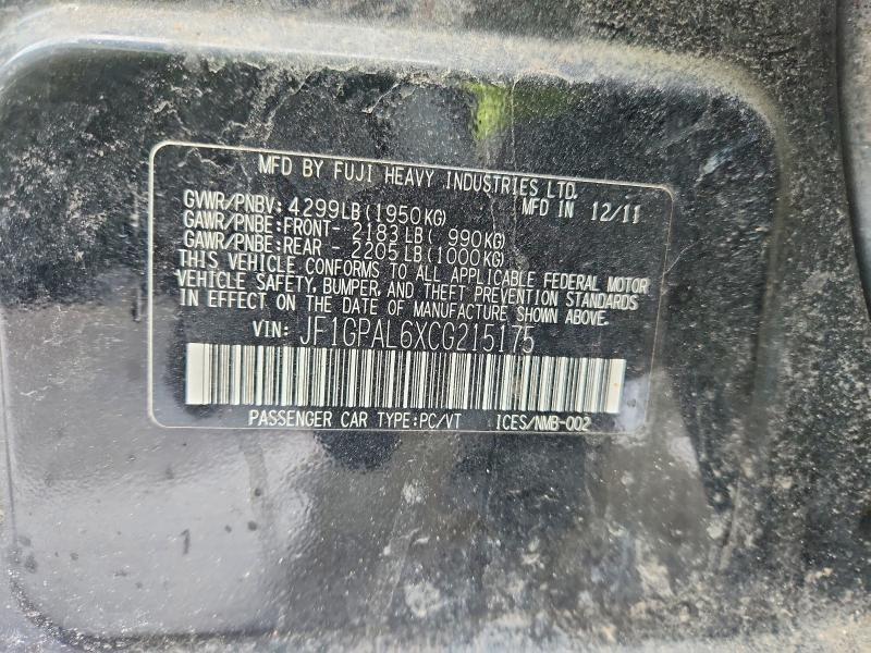 Aukcja sprzedaży 2012 Subaru Impreza, vin: JF1GPAL6XCG215175, numer aukcji: 78529385