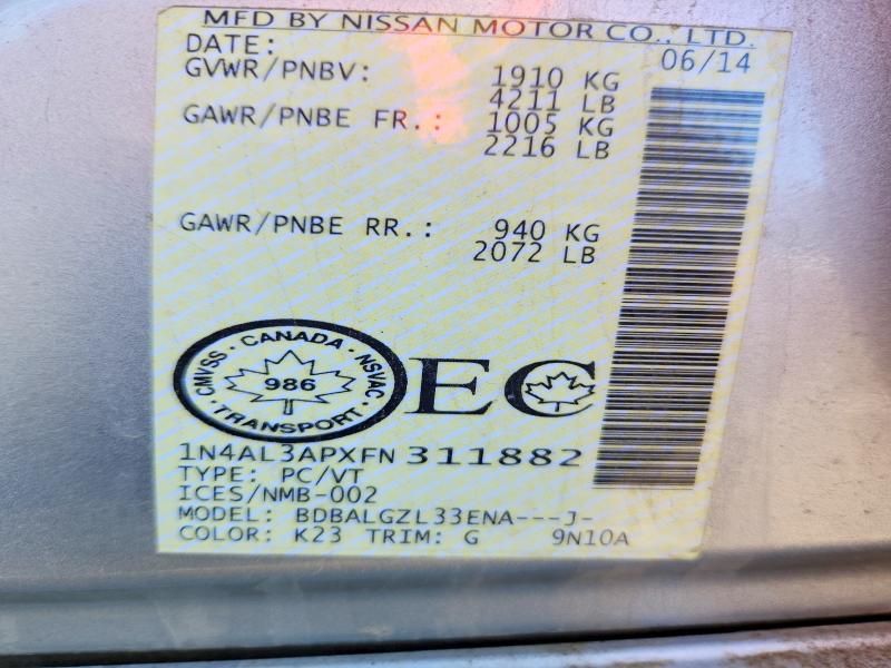 Продажа на аукционе авто 2015 Nissan Altima, vin: 1N4AL3APXFN311882, номер лота: 46494376
