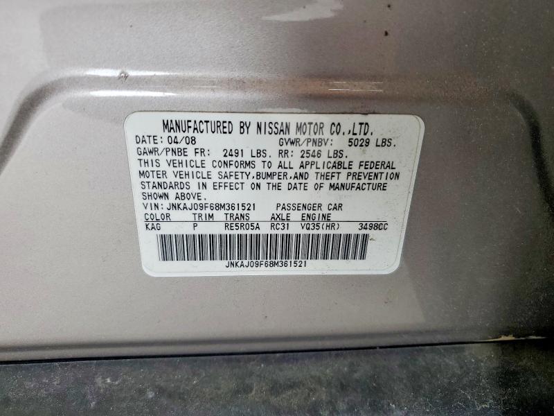 48122476 :رقم المزاد ، JNKAJ09F68M361521 vin ، 2008 Infiniti Ex35 مزاد بيع