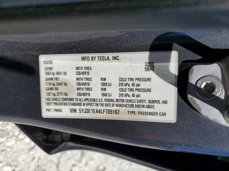 Продаж на аукціоні авто 2020 Tesla Model 3, vin: 5YJ3E1EA4LF705167, номер лоту: 46342676