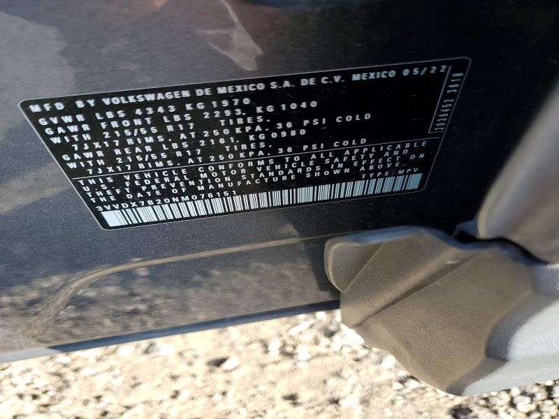 47375336 :رقم المزاد ، 3VVDX7B20NM076151 vin ، 2022 Volkswagen Taos مزاد بيع