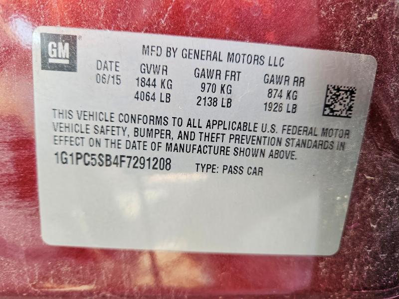 Продажа на аукционе авто 2015 Chevrolet Cruze, vin: 1G1PC5SB4F7291208, номер лота: 48202776