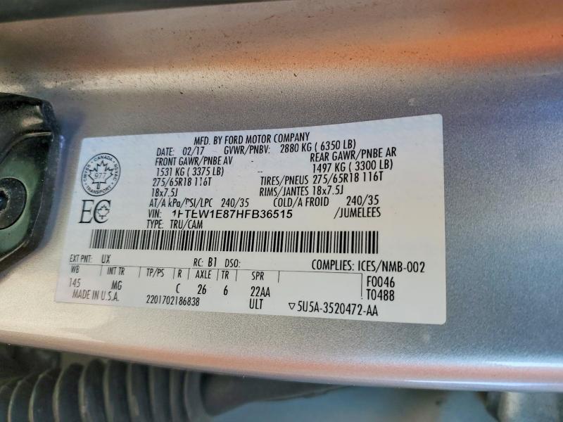 Продажа на аукционе авто 2017 Ford F150, vin: 1FTEW1E87HFB36515, номер лота: 47473036