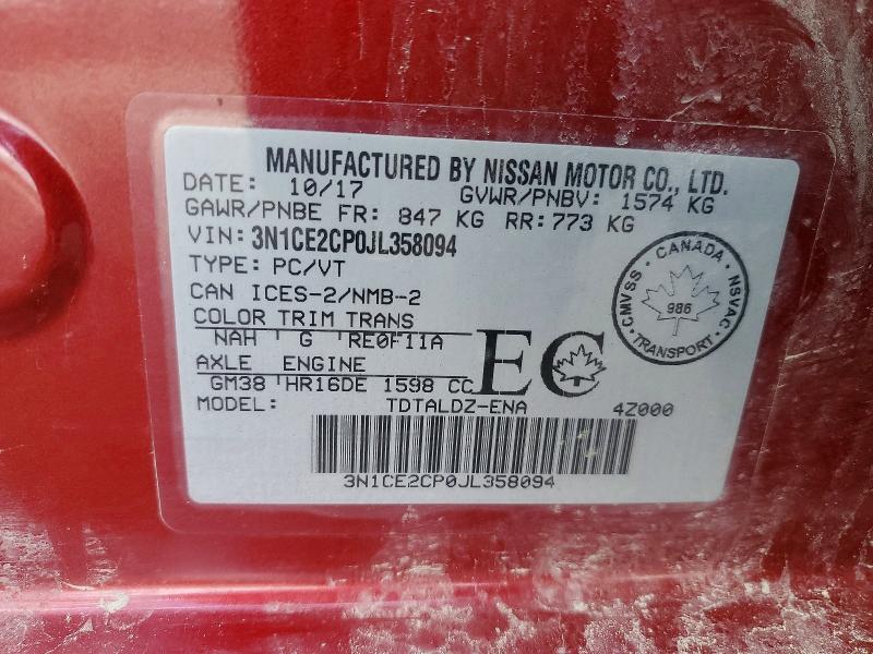 Продажа на аукционе авто 2018 Nissan Versa Note, vin: 3N1CE2CP0JL358094, номер лота: 41747986