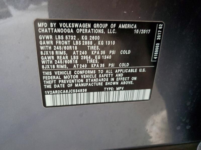 Aukcja sprzedaży 2018 Volkswagen Atlas, vin: 1V2AR2CA6JC534936, numer aukcji: 47351146