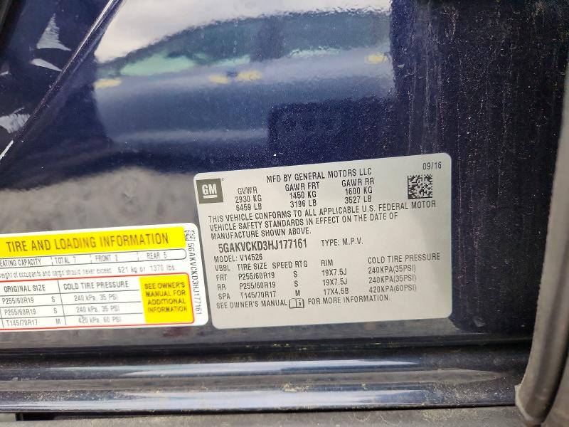 48182096 :رقم المزاد ، 5GAKVCKD3HJ177161 vin ، 2017 Buick Enclave مزاد بيع