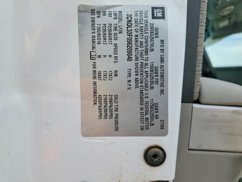 48082966 :رقم المزاد ، 2CNDL33F096209040 vin ، 2009 Chevrolet Equinox مزاد بيع
