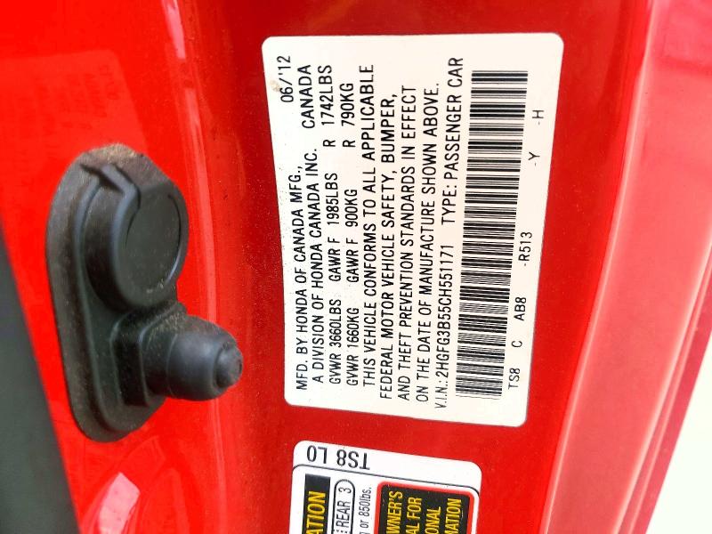 2012 Honda Civic მანქანა იყიდება აუქციონზე, vin: 2HGFG3B55CH551171, აუქციონის ნომერი: 41921946