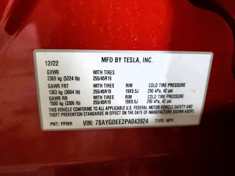 Продажа на аукционе авто 2023 Tesla Model Y, vin: 7SAYGDEE2PA043924, номер лота: 79241185