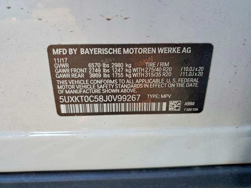 47478516 :رقم المزاد ، 5UXKT0C58J0V99267 vin ، 2018 Bmw X5 مزاد بيع