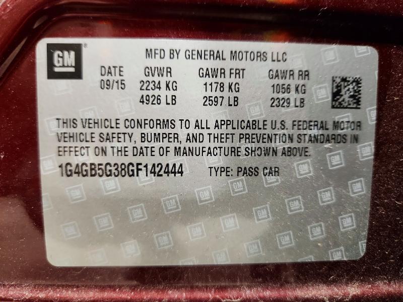 47564446 :رقم المزاد ، 1G4GB5G38GF142444 vin ، 2016 Buick Lacrosse مزاد بيع