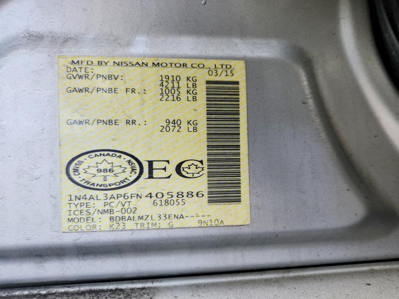 Продаж на аукціоні авто 2015 Nissan Altima, vin: 1N4AL3AP6FN405886, номер лоту: 79547165