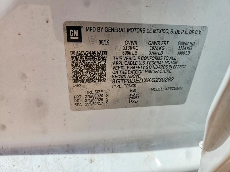 41665676 :رقم المزاد ، 3GTP8DEDXKG230282 vin ، 2019 Gmc Sierra مزاد بيع