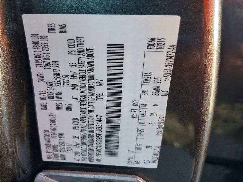 Aukcja sprzedaży 2015 Ford Escape, vin: 1FMCU9G95FUB31447, numer aukcji: 46955326