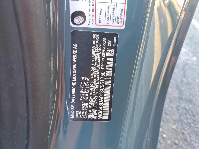 2025 Bmw 430i მანქანა იყიდება აუქციონზე, vin: WBA43DA01SCS61750, აუქციონის ნომერი: 41778596