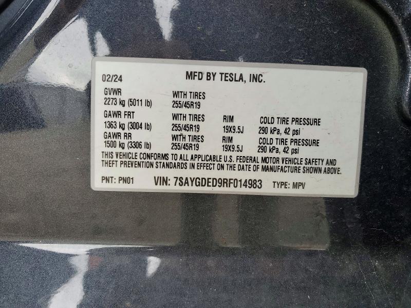 Auction sale of the 2024 Tesla Model Y, vin: 7SAYGDED9RF014983, lot number: 79826345